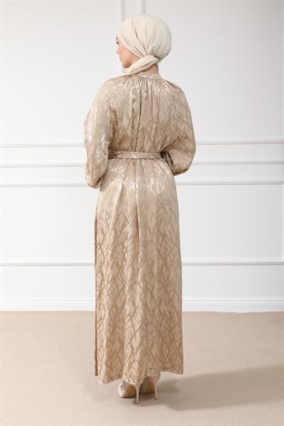 Desenli Elbise - Gold