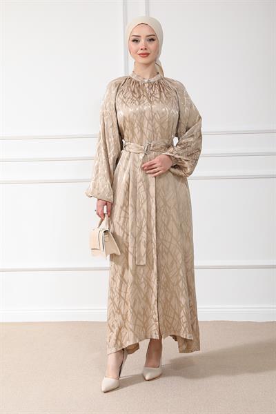 Desenli Elbise - Gold