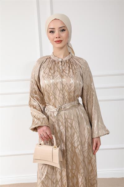 Desenli Elbise - Gold