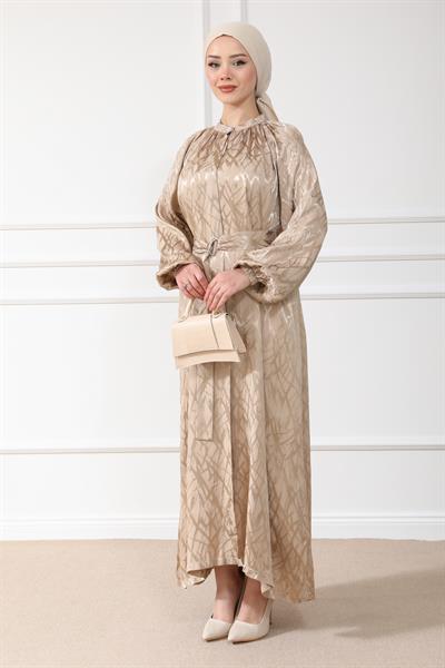 Desenli Elbise - Gold