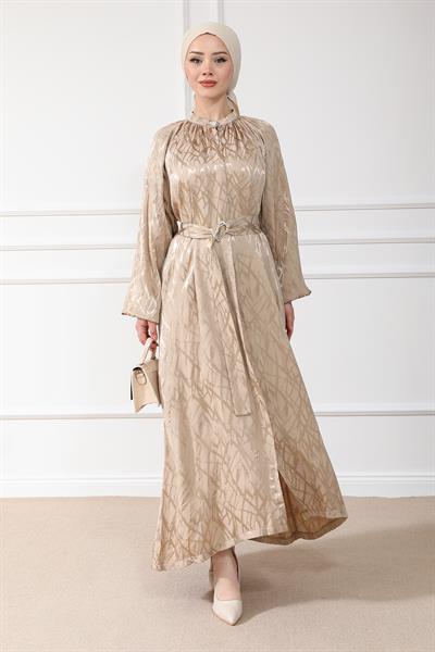 Desenli Elbise - Gold