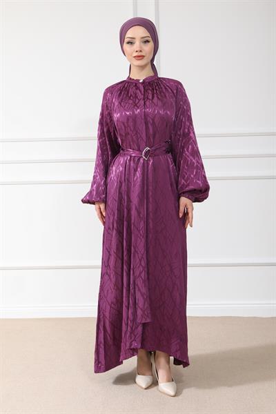 Desenli Elbise - Mor