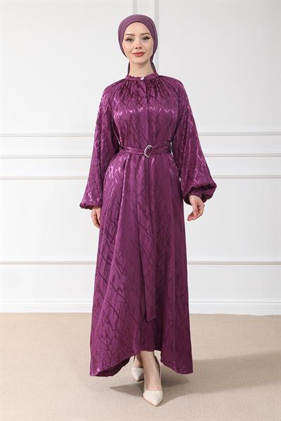 Desenli Elbise - Mor