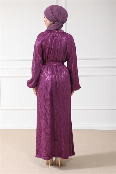 Desenli Elbise - Mor