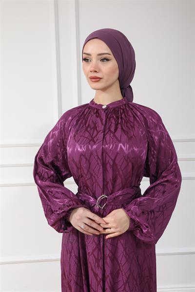 Desenli Elbise - Mor