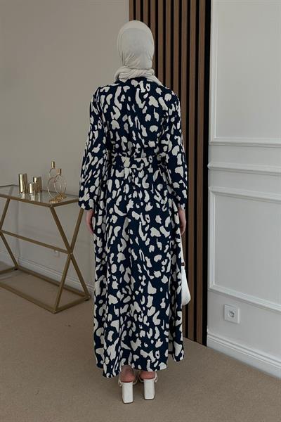Desenli Gömlek Elbise - LACİVERT