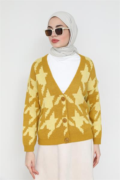 Desenli Hırka - Hardal