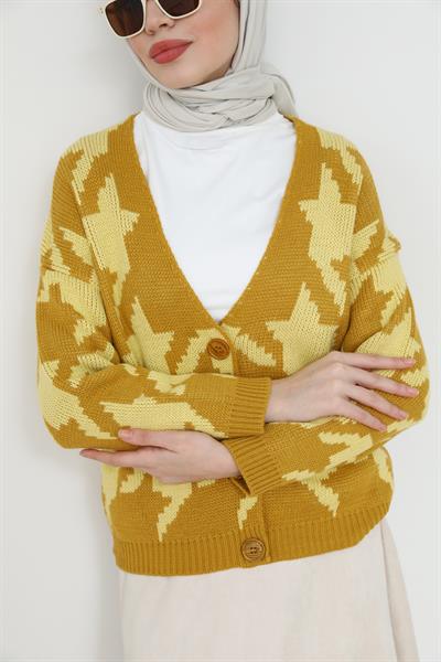 Desenli Hırka - Hardal