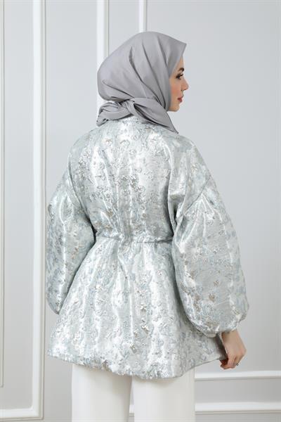 Dokulu Tasarım Ceket - Gri