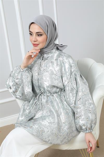 Dokulu Tasarım Ceket - Gri