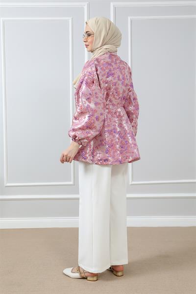 Dokulu Tasarım Ceket - Pembe