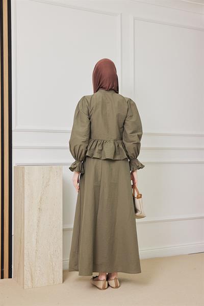 Düğmeli Etekli Takım - HAKİ