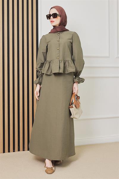 Düğmeli Etekli Takım - HAKİ