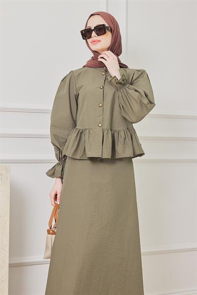 Düğmeli Etekli Takım - HAKİ