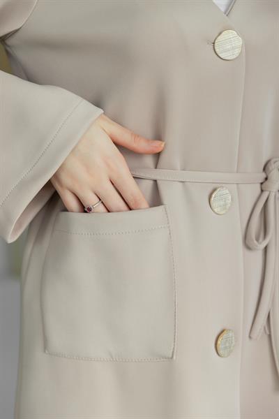 Düğmeli Scuba Takım - Krem