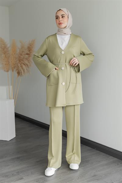 Düğmeli Scuba Takım - Mint Yeşil