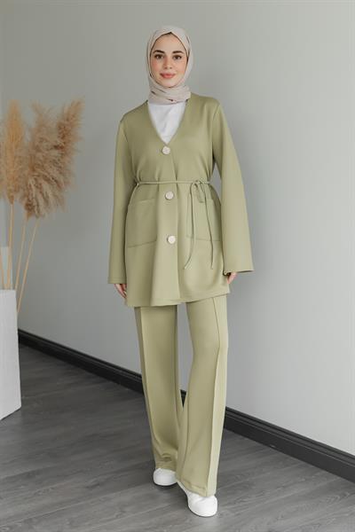 Düğmeli Scuba Takım - Mint Yeşil