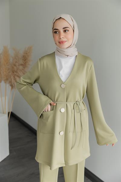 Düğmeli Scuba Takım - Mint Yeşil