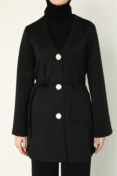 Düğmeli Scuba Takım - Siyah