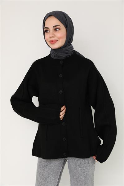 Düğmeli Triko Hırka - Siyah