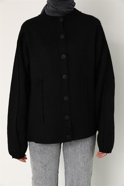 Düğmeli Triko Hırka - Siyah