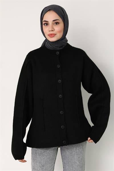 Düğmeli Triko Hırka - Siyah