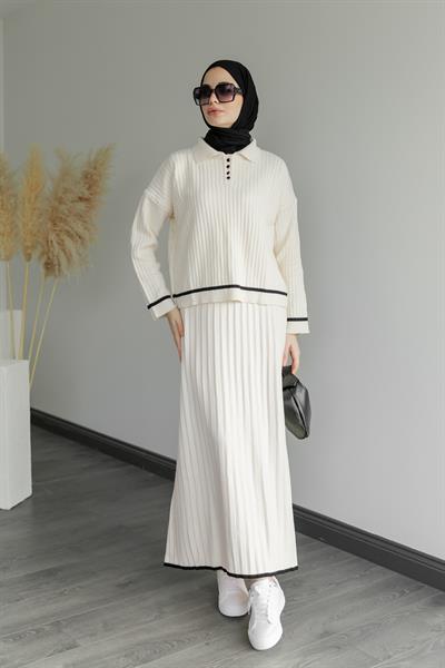 Etekli Triko Takım - Krem