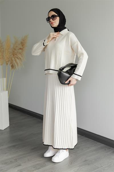 Etekli Triko Takım - Krem