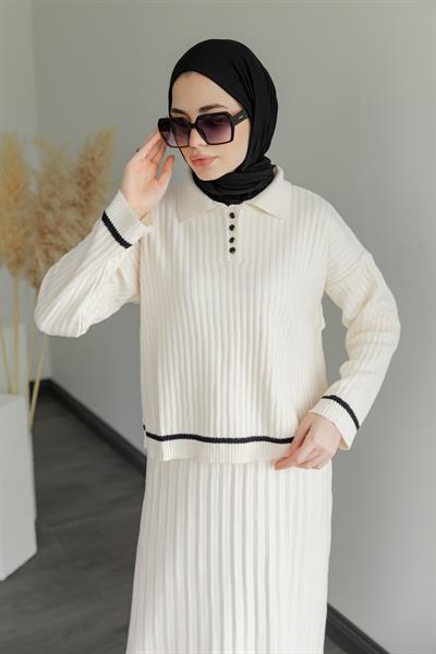 Etekli Triko Takım - Krem