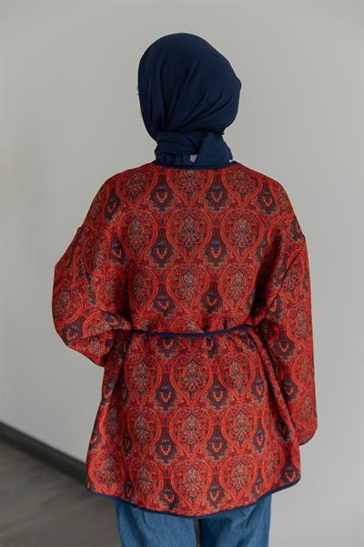 Etnik Desenli Ceket - Kırmızı