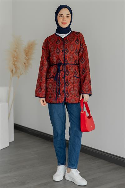 Etnik Desenli Ceket - Kırmızı