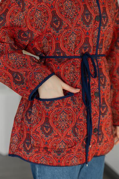 Etnik Desenli Ceket - Kırmızı