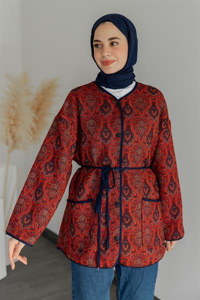 Etnik Desenli Ceket - Kırmızı