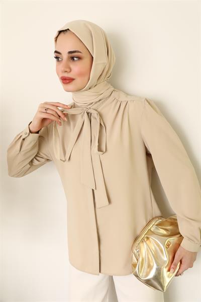 Fular Detaylı Gömlek - Krem