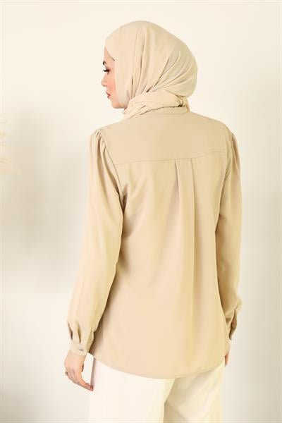 Fular Detaylı Gömlek - Krem