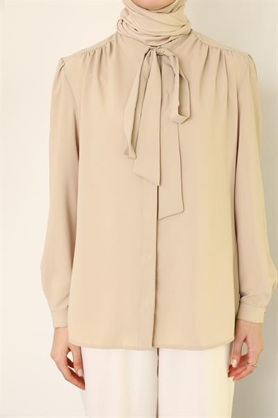 Fular Detaylı Gömlek - Krem