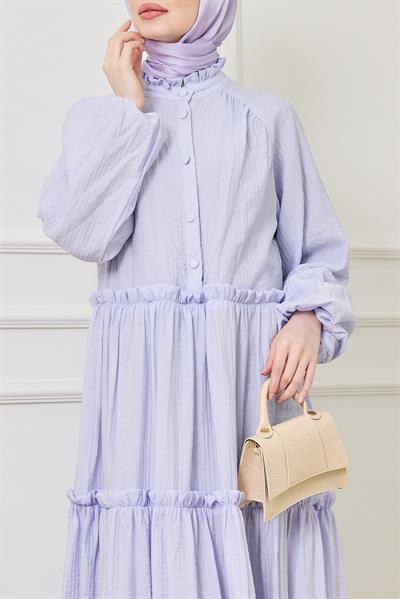 Gofre Katlı Elbise - LİLA