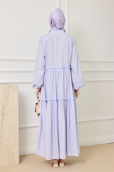 Gofre Katlı Elbise - LİLA