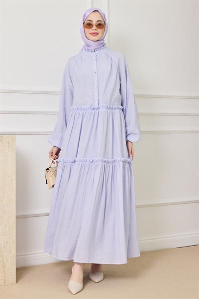Gofre Katlı Elbise - LİLA