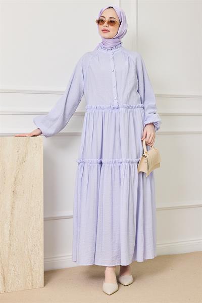 Gofre Katlı Elbise - LİLA