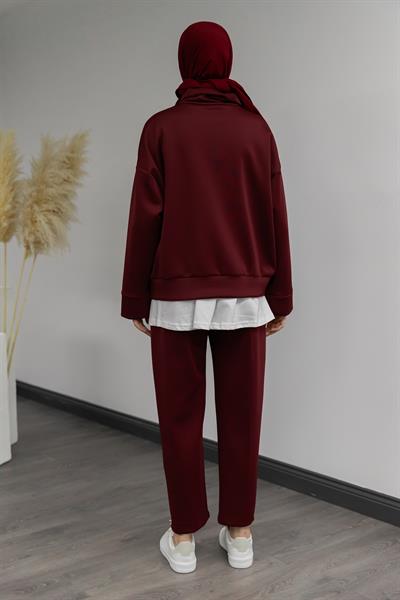 Gold Düğmeli Eşofman Takımı - Bordo