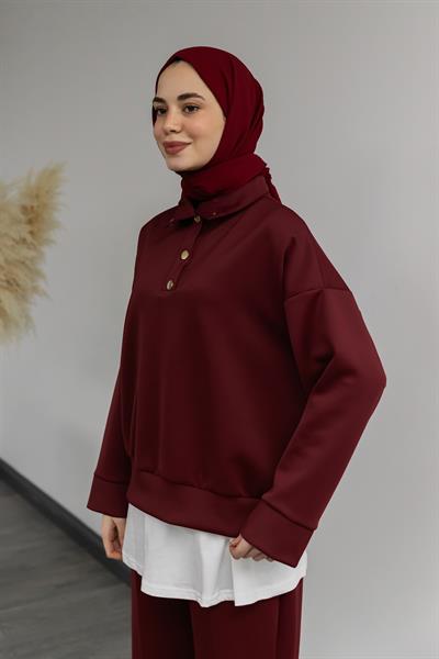 Gold Düğmeli Eşofman Takımı - Bordo