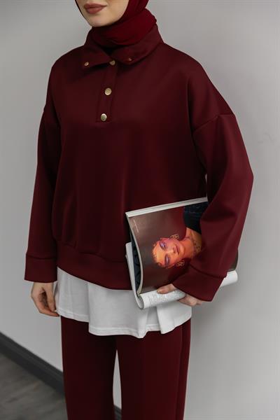 Gold Düğmeli Eşofman Takımı - Bordo