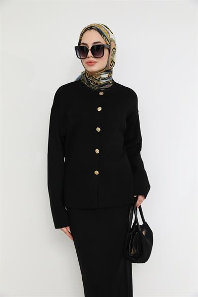 Gold Düğmeli Hırka - Siyah
