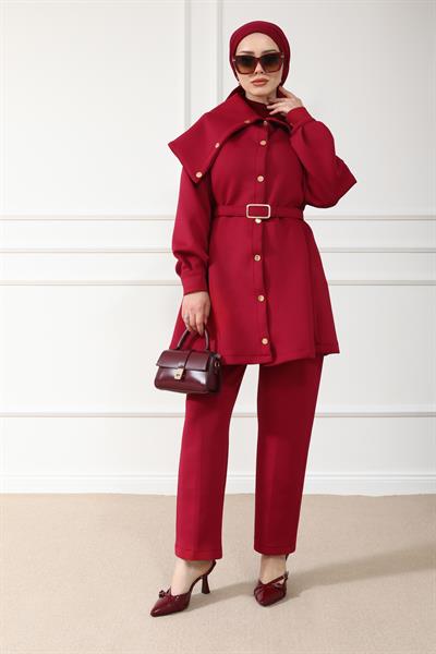 Gold Düğmeli Takım - Bordo