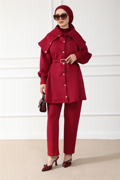 Gold Düğmeli Takım - Bordo