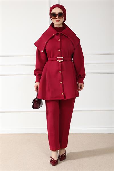 Gold Düğmeli Takım - Bordo
