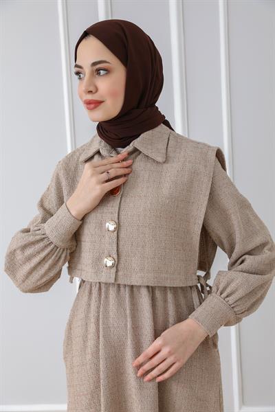 Gold Düğmeli Tüvit Takım - Krem