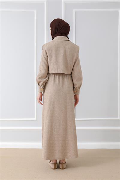 Gold Düğmeli Tüvit Takım - Krem