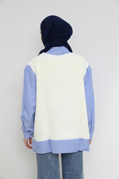 Gömlek Detaylı Süveter - Beyaz